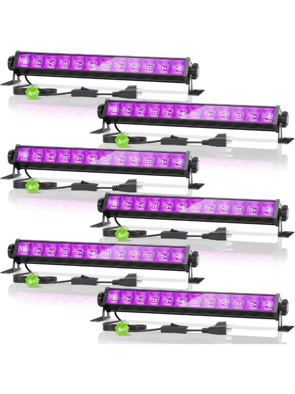 6 Pack 42W LED Black Light Bars - Glow Party Supplies & Halloween Decor